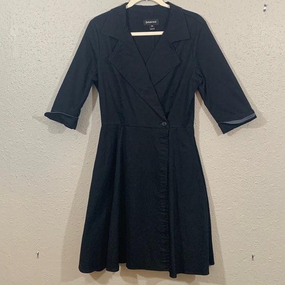 BetaBrand Shell & Cuffs Black Wrap Cotton Twill A-Line Dress size M made in USA - Picture 1 of 8